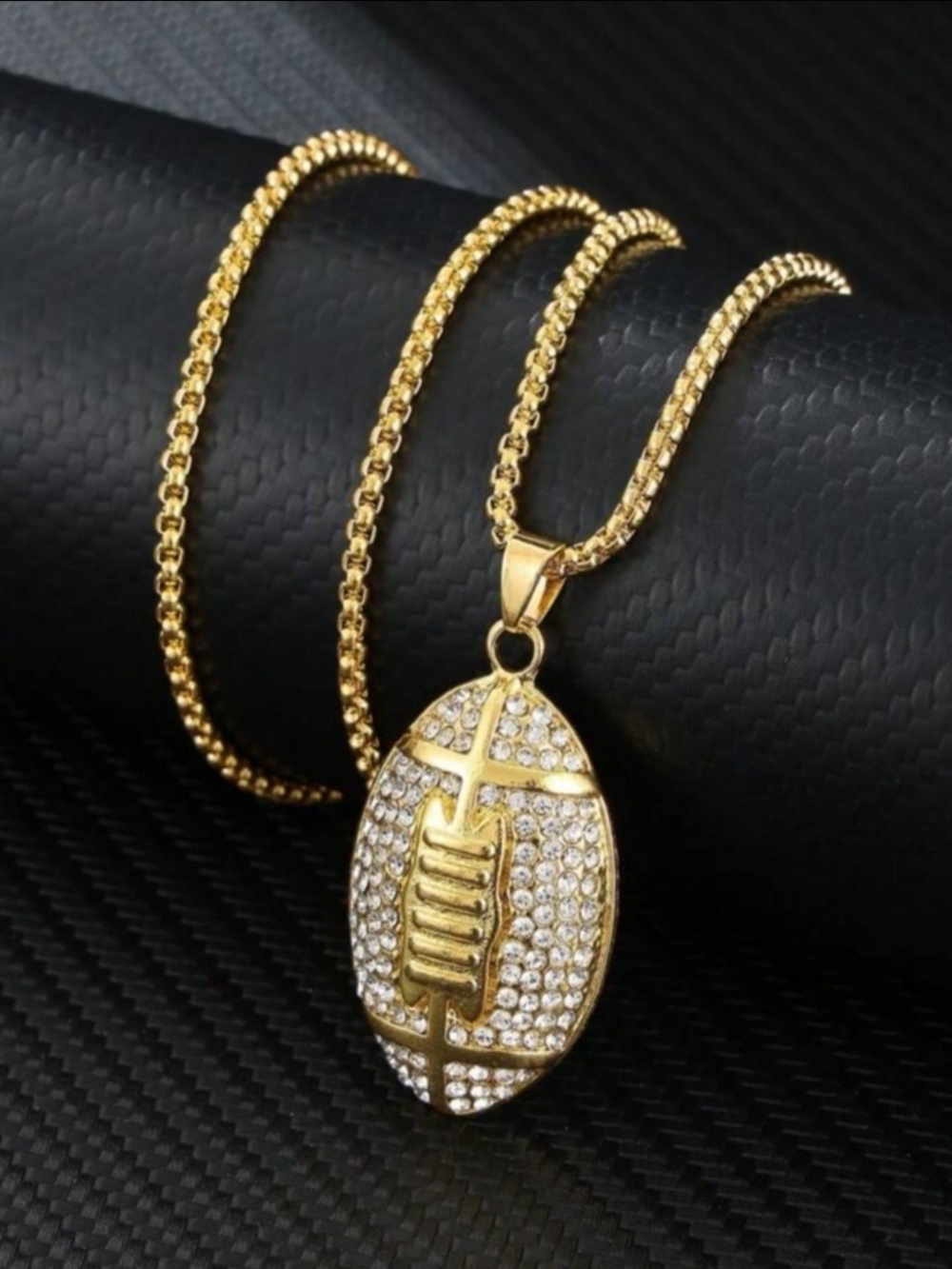 Gold Crystal Football Pendant Necklace - Women Jewelry